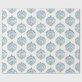 Papel De Presente Medalhão de Impressão Azul em Marfim