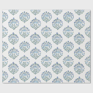 Papel De Presente Medalhão de Impressão Azul em Marfim