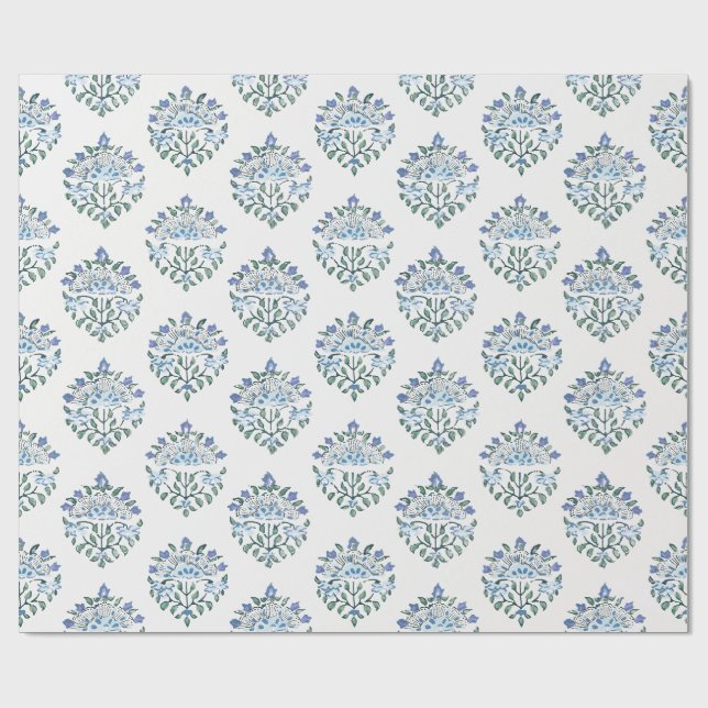 Papel De Presente Medalhão de Impressão Azul em Marfim (Aberto)
