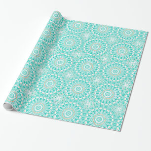 Papel De Presente Medalhão Turquesa Azul Oceano