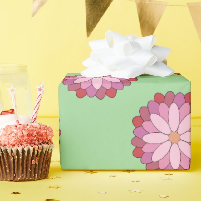 Papel De Presente Medalhão Verde-Asiático Pastel Rosa (Festa de aniversário)