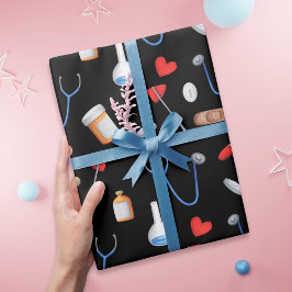 Papel De Presente Médico Preto Enfermeira Afermeiro Ferramentas Médi