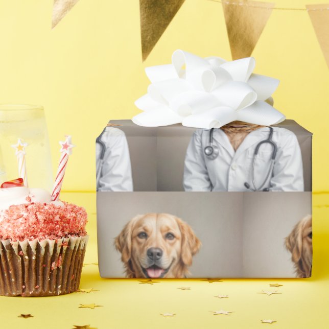 Papel De Presente Médico Retriever Dourado Com um Estetoscópio (Festa de aniversário)