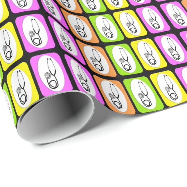 Papel De Presente Médico Stethoscope Gift Wrap Citrus (Ponta do rolo)