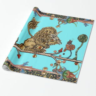 Papel De Presente MEDIEVAL BESTIAL FAZER MÚSICA Violinista Lion Blu