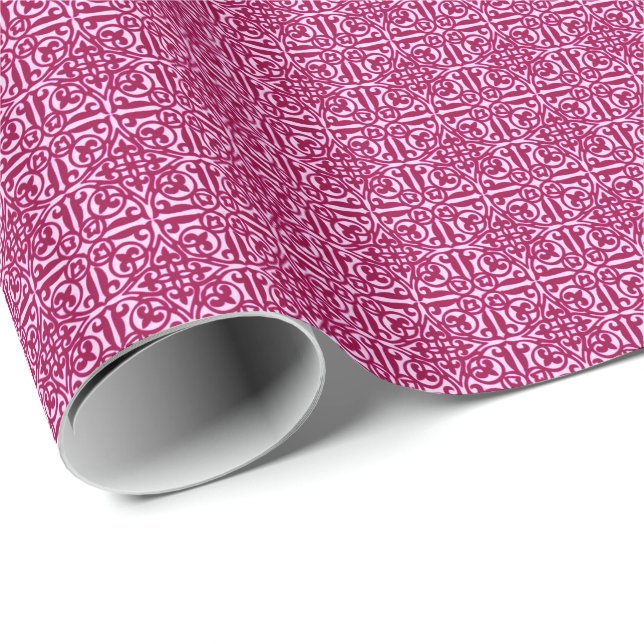 Papel De Presente Medieval Damask Fleur-de-lis, vinho burgundy (Ponta do rolo)