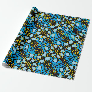 Papel De Presente Médio azul com trilha dourada em padrões