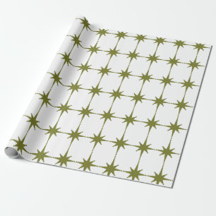 Papel De Presente Médio Retroativo, Vintage Moderno, Stars Verde Br