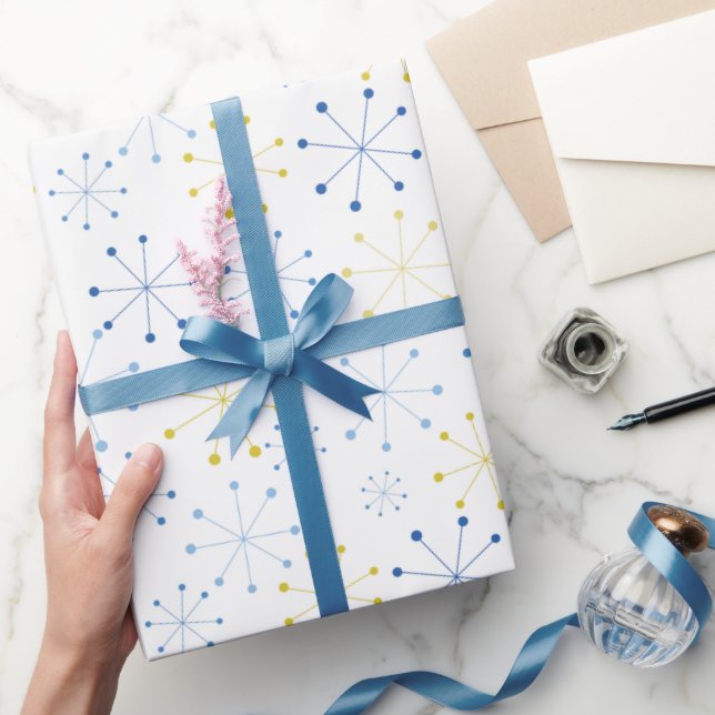 Papel De Presente Médio Século Moderno da Era Atômica Amarelo Azul (Presentear)