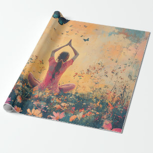 Papel De Presente Meditação do Prado do Pôr do Sol com Borboletas (1