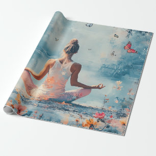 Papel De Presente Meditação do Prado do Pôr do Sol com Borboletas (3