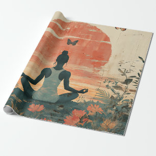 Papel De Presente Meditação do Prado do Pôr do Sol com Borboletas (5