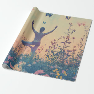Papel De Presente Meditação no Prado do Pôr do Sol com Borboletas (7