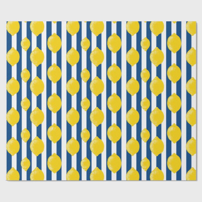 Papel De Presente Mediterranean Summer Stripes and Lemons (Aberto)