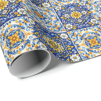 Papel De Presente Mediterranean Tile Party Wrap 