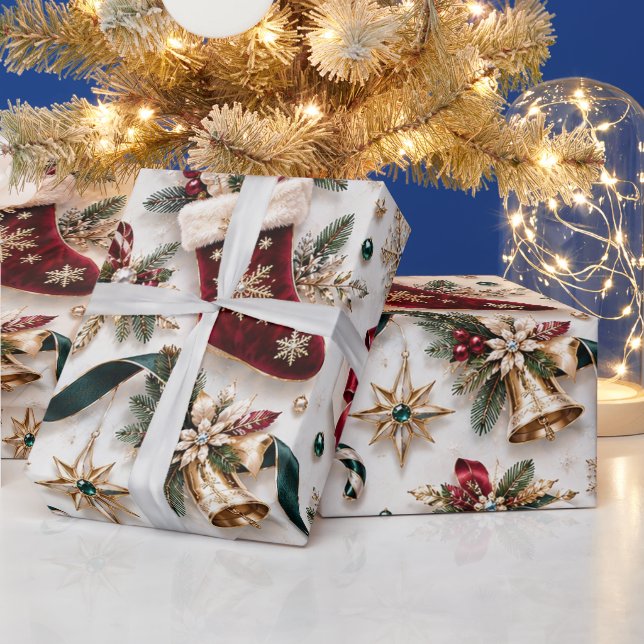 Papel De Presente Meia de Natal com Fita Tradicional (Feriados)