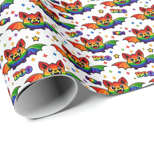 Papel De Presente 🦇🌈 Meias da Tripulação Arco-íris do Morcego Expl (Ponta do rolo)