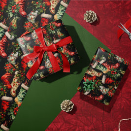 Papel De Presente Meias de Natais vintages coloridas