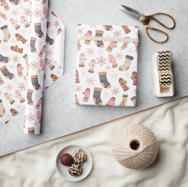 Papel De Presente Meias de Natal bonitas luvas flocos de neve (Artesanato)