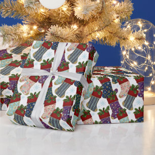 Papel De Presente Meias de Natal Coloridas e Bagas
