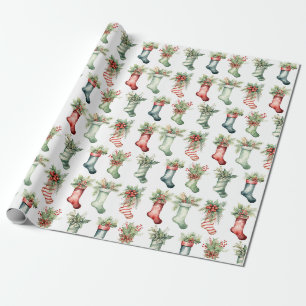 Papel De Presente Meias de Natal em Aquarela
