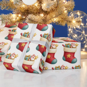 Papel De Presente Meias de Natal Festivas com Aquarela Vermelha