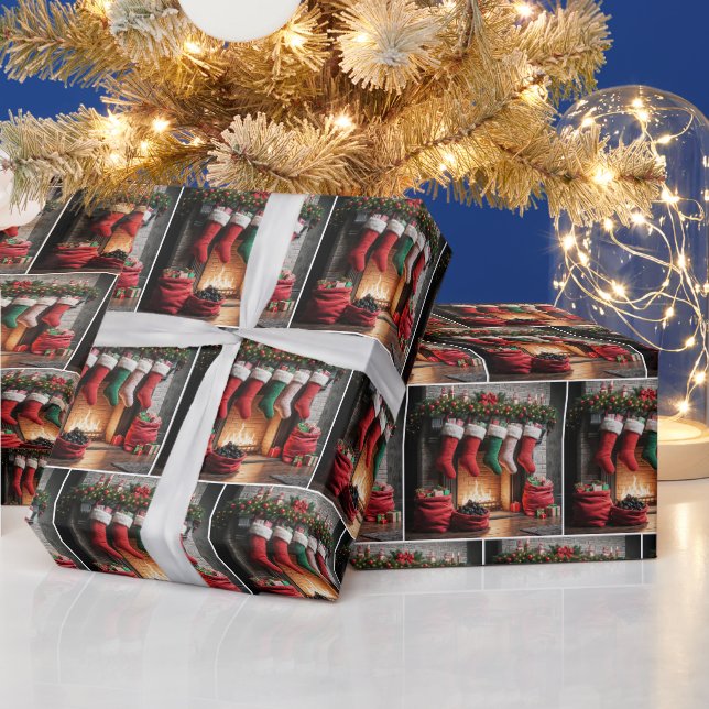 Papel De Presente Meias De Natal Penduradas Na Lareira (Feriados)