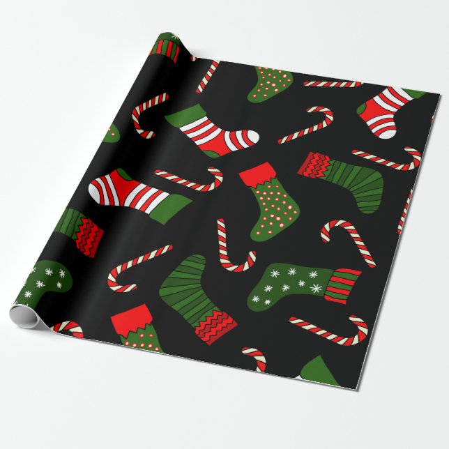Papel De Presente meias de natal preto (Desenrolado)