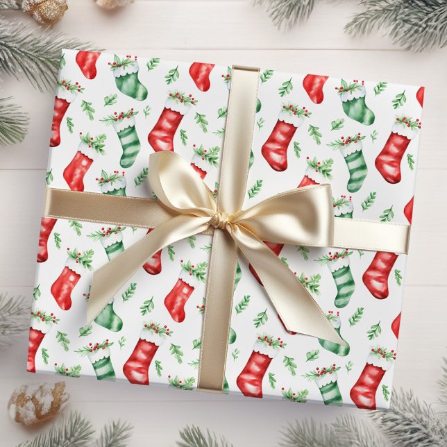 Papel De Presente Meias de Natal Vermelhas e Verdes (Criador carregado)