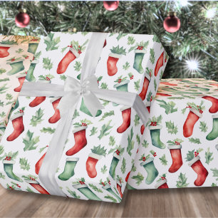Papel De Presente Meias Vermelhas e Verdes de Natal