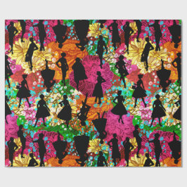 Papel De Presente meio século floral preto da década de 1950, silhue