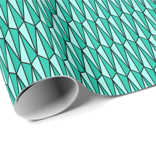Papel De Presente Meio século geométrico, cerceta e aqua (Ponta do rolo)