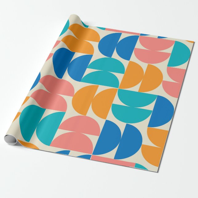 Papel De Presente Meio Século Meios Círculos em laranja azul turques (Desenrolado)