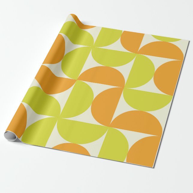 Papel De Presente Meio Século Meios Círculos Laranja e Amarelo  (Desenrolado)