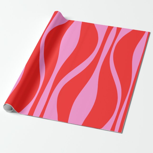Papel De Presente Meio século Modern Lounge Preppy Pink e Red (Desenrolado)