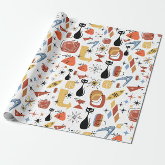 Papel De Presente Meio século Modern Retro Vintage Impressão Gift Wr
