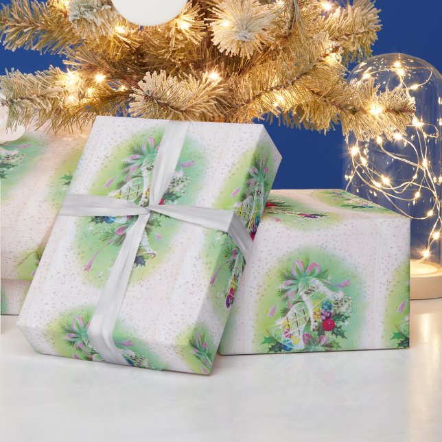 Papel De Presente Meio século Moderno Retrô de Natal Holly (Feriados)