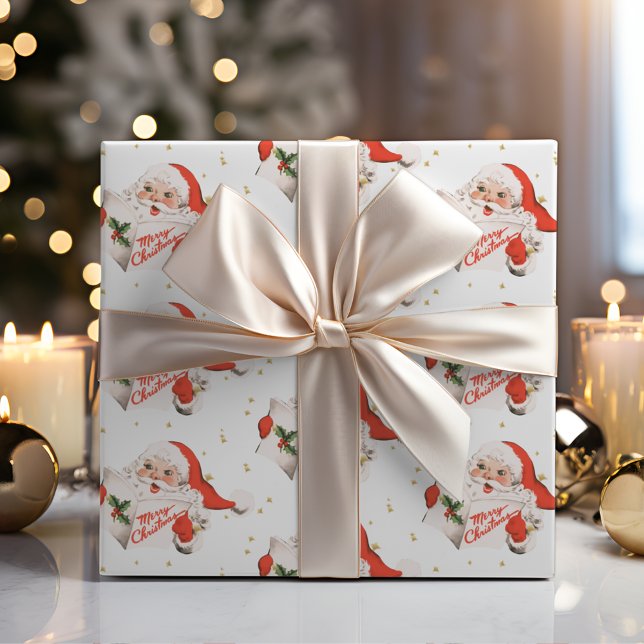 Papel De Presente Meio século Natal Caroling Papai Noel (Mid Century Christmas Caroling Santa Claus Wrapping Paper)