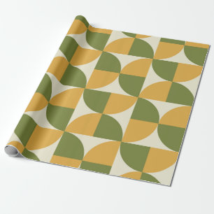 Papel De Presente Meio Século Verde Mostarda Amarelo Semi Círculos 