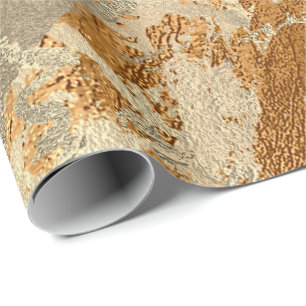 Papel De Presente Mel Champaigne Dourado Marble Shiny Traço Metálico