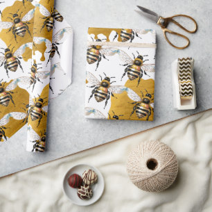 Papel De Presente Mel de Abelhas Dourado