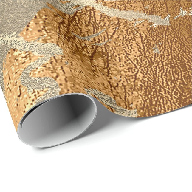 Papel De Presente Mel de Cobre Foxier Dourado Marble Shiny Metálico  (Ponta do rolo)