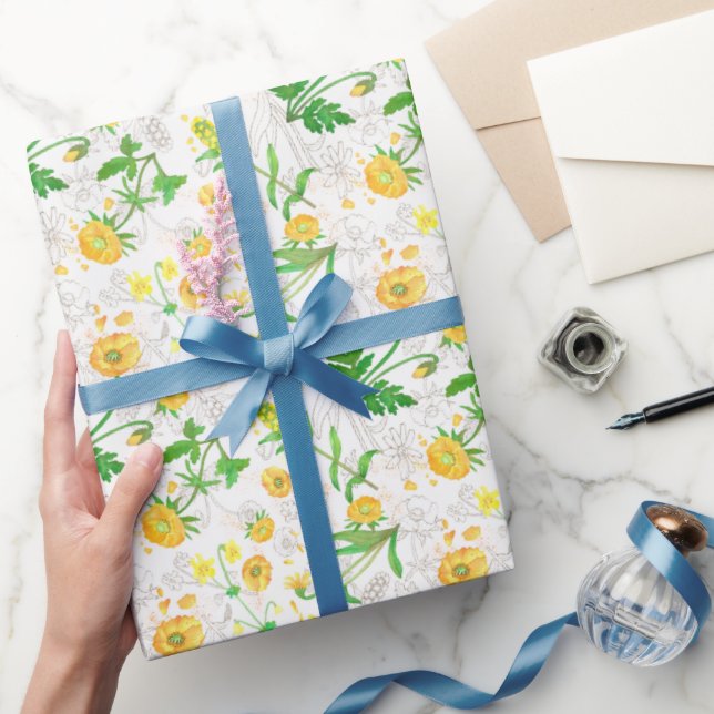 Papel De Presente Mel Limão Flores Neve Papel Branco Molhante (Presentear)