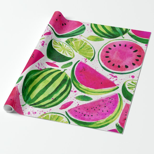 Papel De Presente Melancia Fofo Colorido Rosa Verde (Desenrolado)