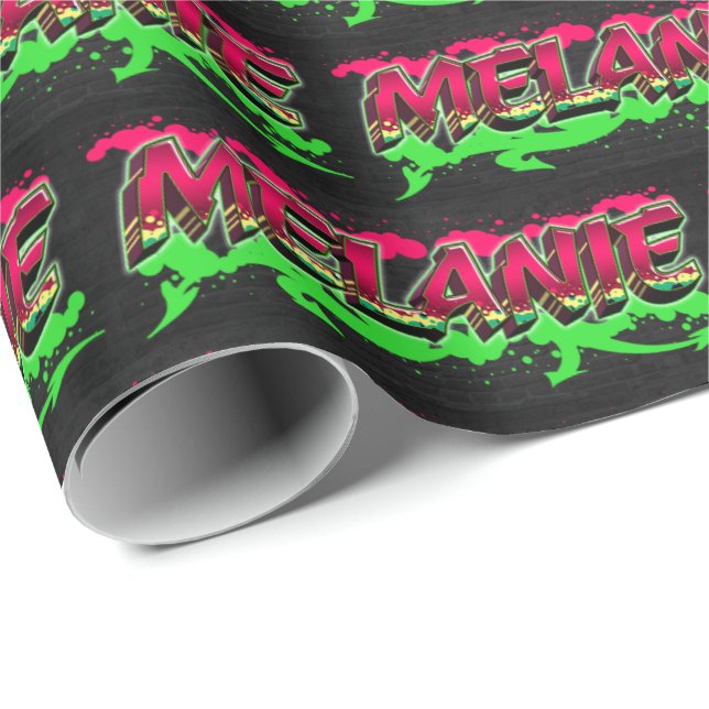 Papel De Presente Melanie Vorname Name Graffiti red green (Ponta do rolo)