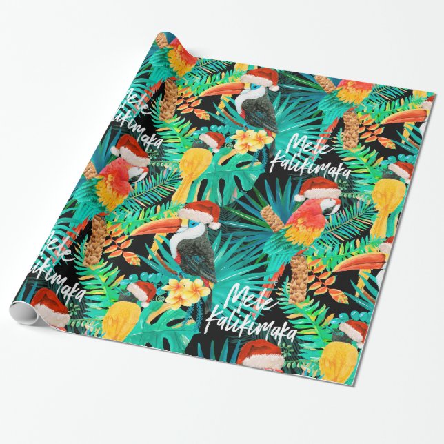 Papel De Presente Mele Kalikimaka - Aves da Selva Tropical (Desenrolado)