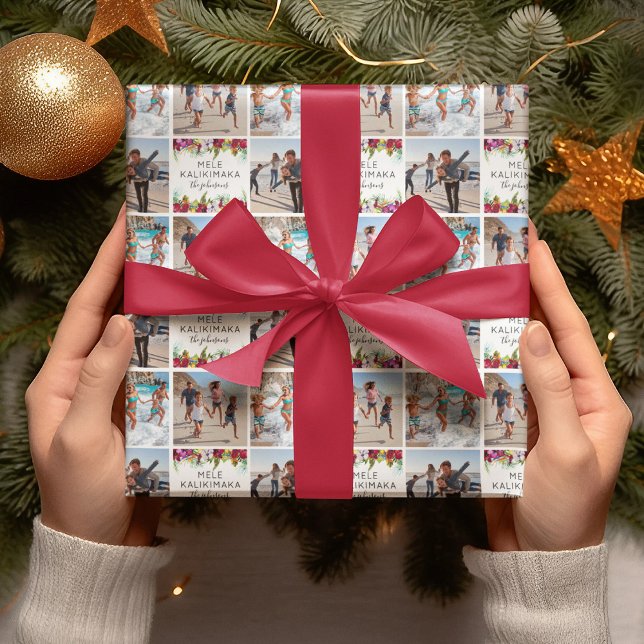 Papel De Presente Mele Kalikimaka Foto Floral Tropical (Criador carregado)