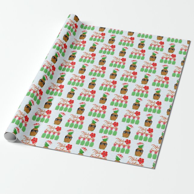 Papel De Presente Mele Kalikimaka Hawaiian Pineapple Feliz Natal (Desenrolado)