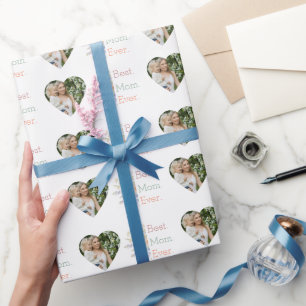 Papel De Presente Melhor Colagem de Fotos Floral do Coração da Mãe