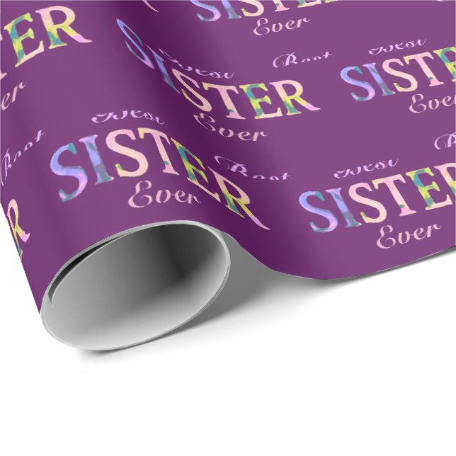 Papel De Presente Melhor Irmã de Todos os Tempos Estampado Roxo (Ponta do rolo)
